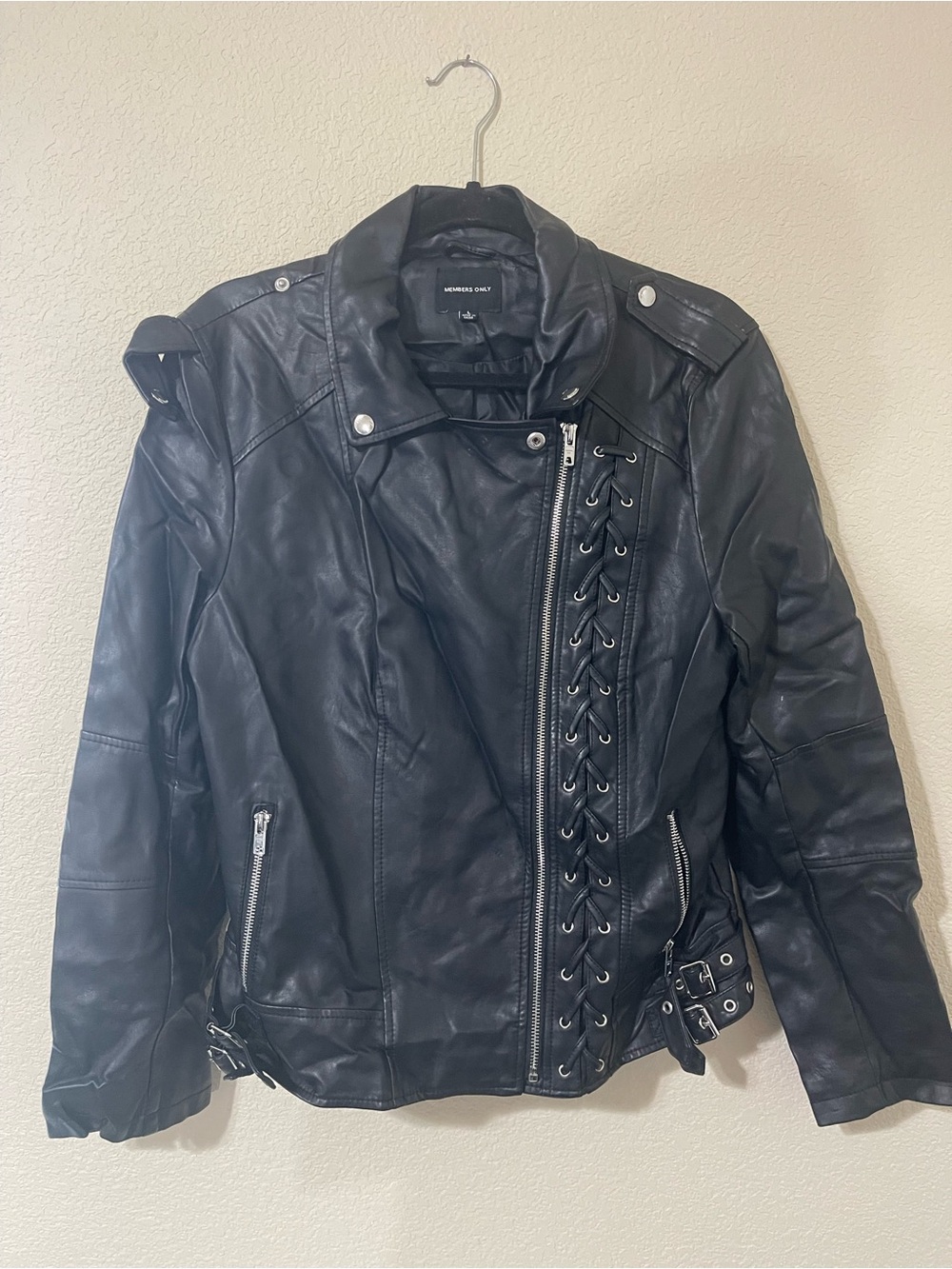 Members Only Black Lace-Up Faux Leather Moto Jacket
